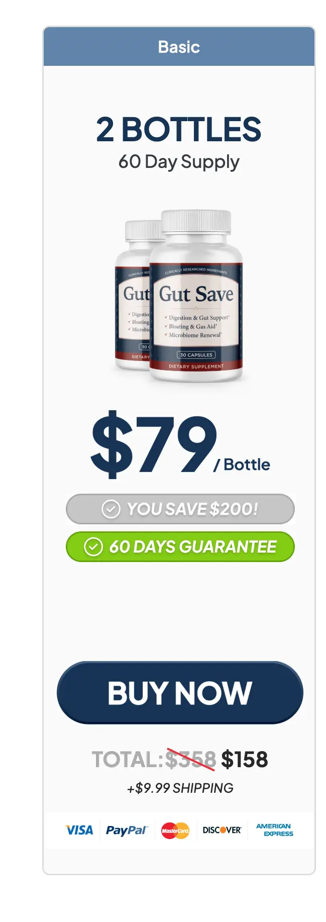 GutSave 2-bottle 60-day supply package pricing
