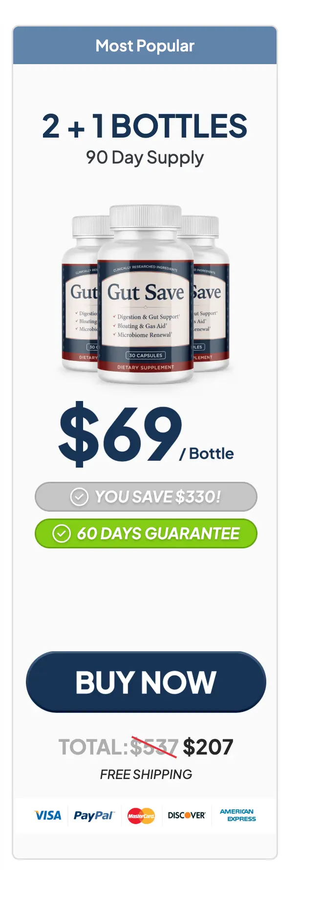 GutSave 3-bottle 90-day most popular package pricing